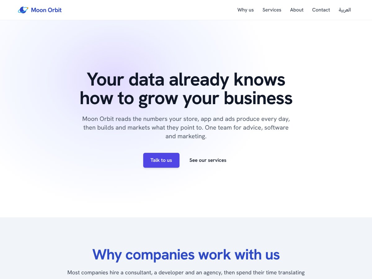 Screenshot of Moon Orbit, a Company Website