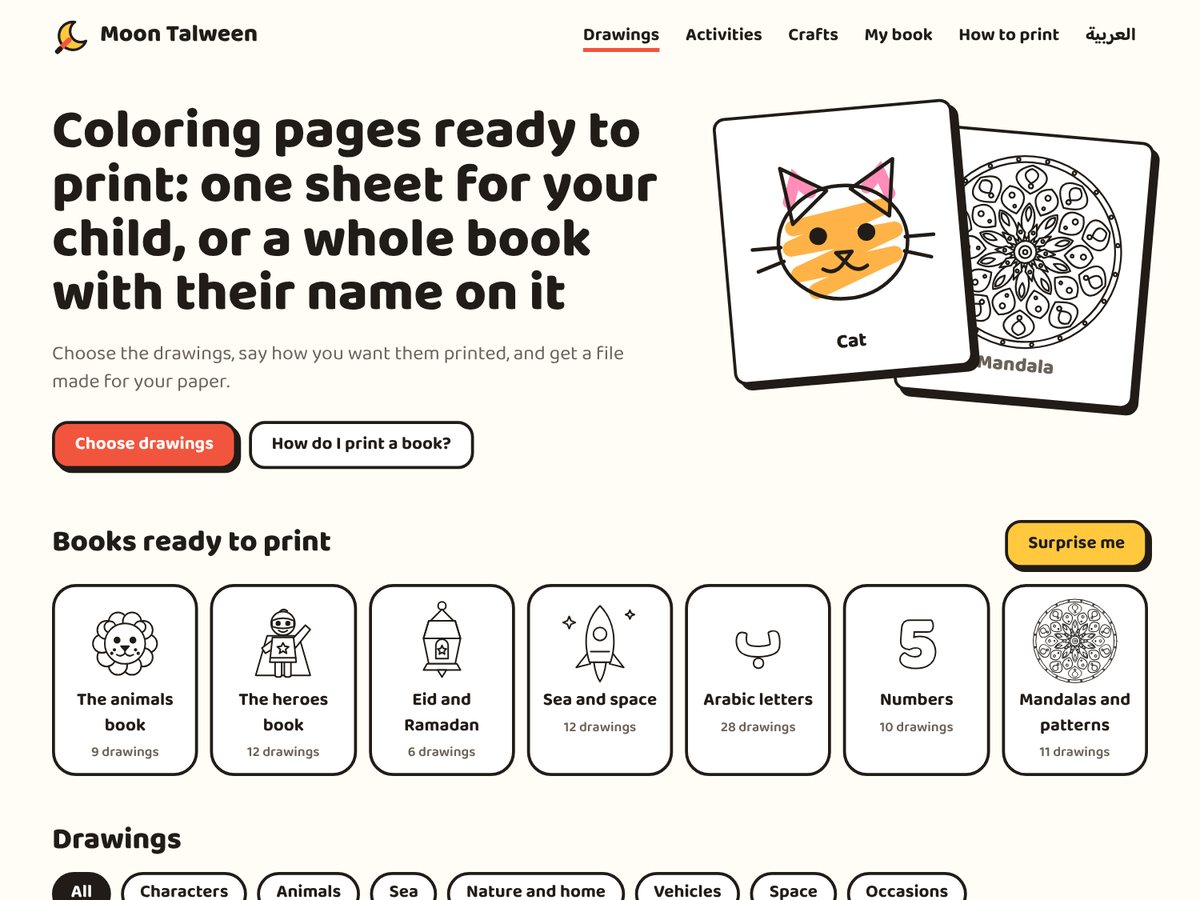 Screenshot of Moon Talween, Coloring Pages Ready to Print